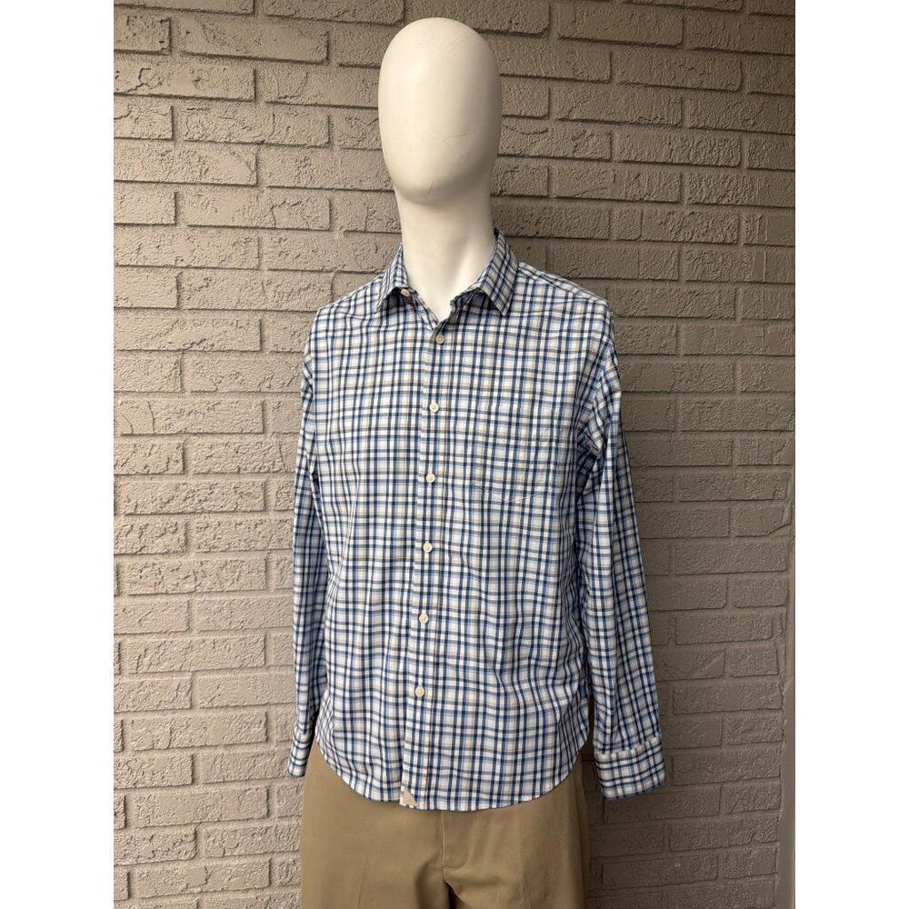 Untuckit  Sardina Blue White Checkered Long Sleeve Button-down Shirt Size L